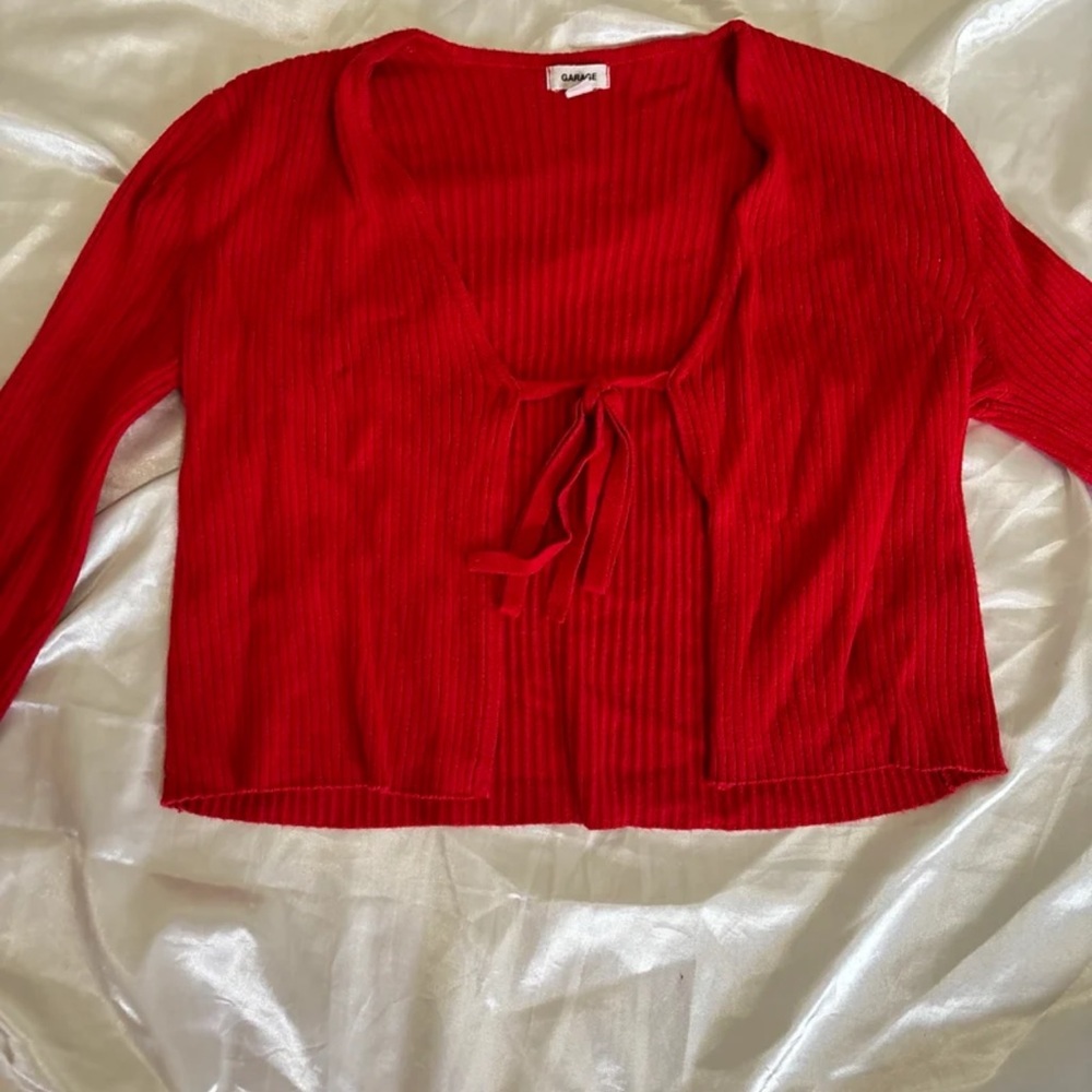 Garage Red Ribbed Cardigan